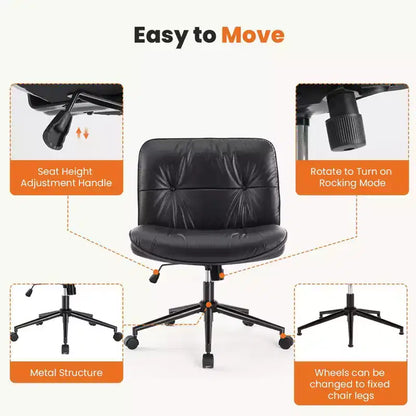 TUYOHW PU Leather Swivel Criss Cross Chair on Wheels,Office Chair with Adjustable Height and Lumbar Support,Armless Gaming Chair for Office