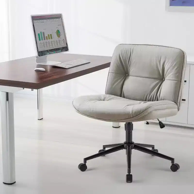 TUYOHW PU Leather Swivel Criss Cross Chair on Wheels,Office Chair with Adjustable Height and Lumbar Support,Armless Gaming Chair for Office