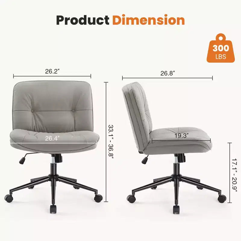 TUYOHW PU Leather Swivel Criss Cross Chair on Wheels,Office Chair with Adjustable Height and Lumbar Support,Armless Gaming Chair for Office