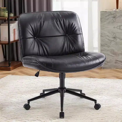 TUYOHW PU Leather Swivel Criss Cross Chair on Wheels,Office Chair with Adjustable Height and Lumbar Support,Armless Gaming Chair for Office