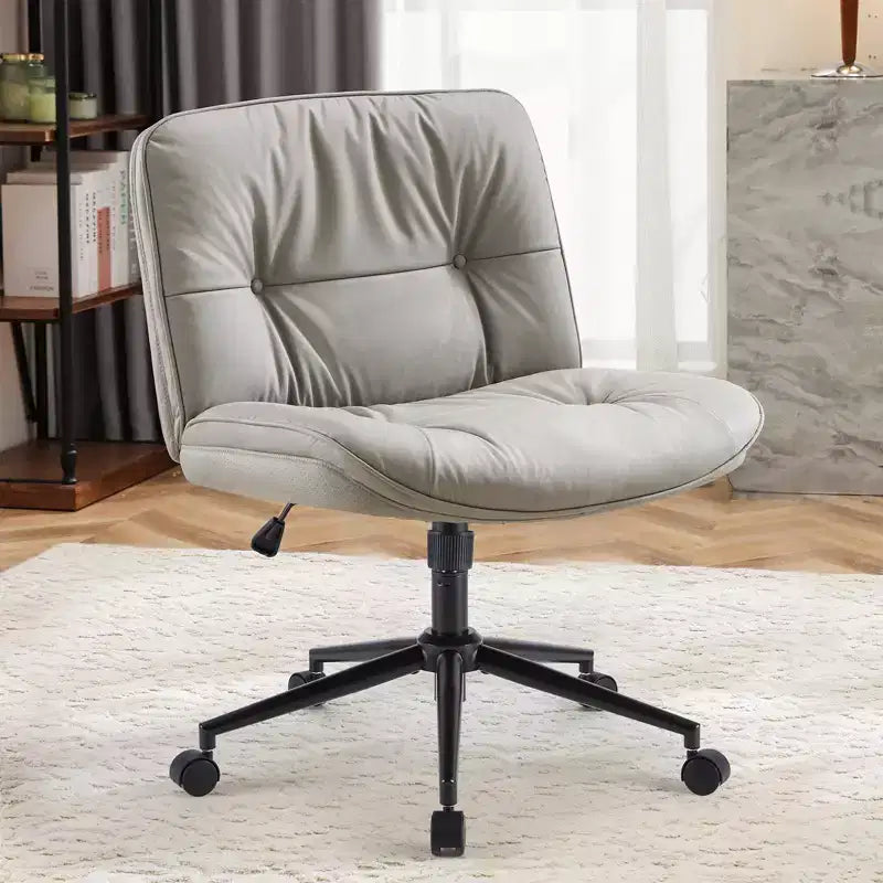 TUYOHW PU Leather Swivel Criss Cross Chair on Wheels,Office Chair with Adjustable Height and Lumbar Support,Armless Gaming Chair for Office