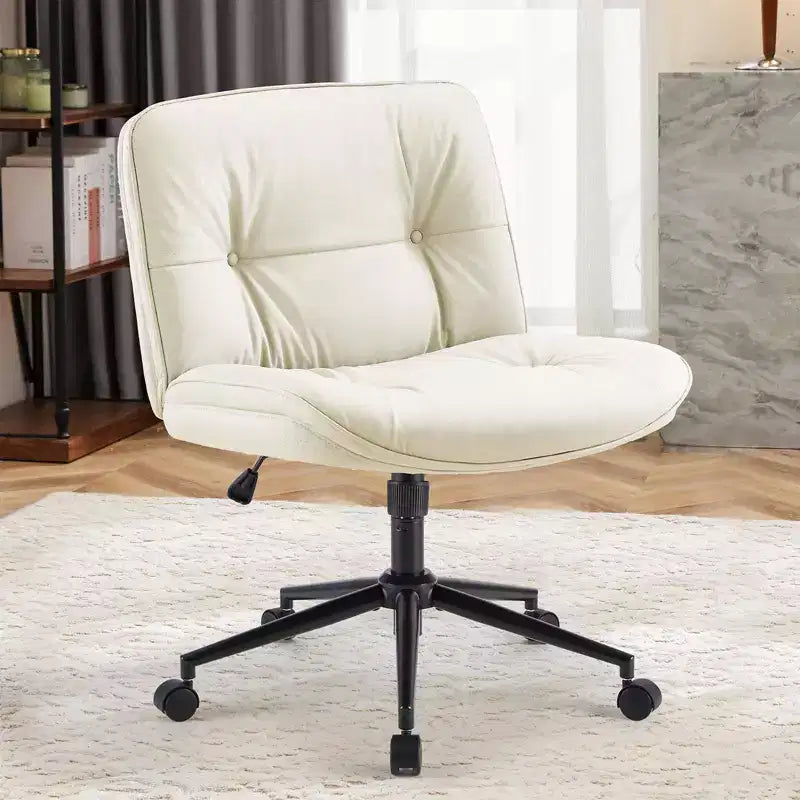 TUYOHW PU Leather Swivel Criss Cross Chair on Wheels,Office Chair with Adjustable Height and Lumbar Support,Armless Gaming Chair for Office