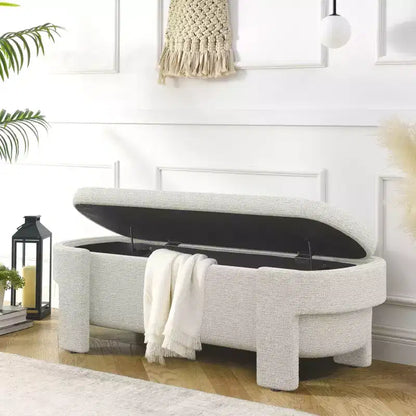 Linen Upholstered Storage Bench with Large Hidden Compartment, Comfortable Foam Cushion Seat for Bedroom, Living Room
