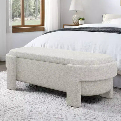 Linen Upholstered Storage Bench with Large Hidden Compartment, Comfortable Foam Cushion Seat for Bedroom, Living Room