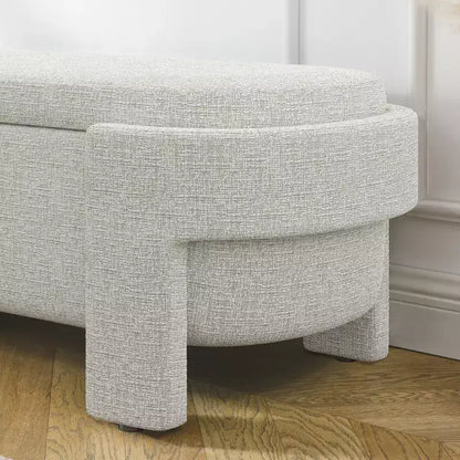 Linen Upholstered Storage Bench with Large Hidden Compartment, Comfortable Foam Cushion Seat for Bedroom, Living Room