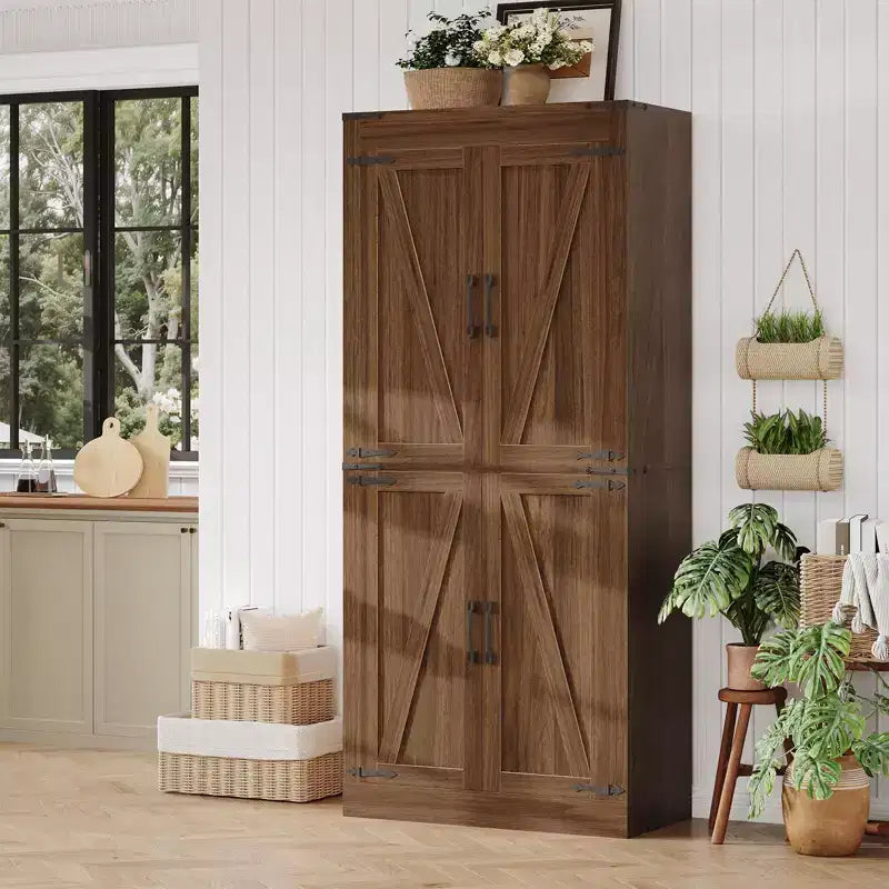 71 Tall Kitchen Pantry Cabinet, Freestanding Cupboard Storage Cabinet with Adjustable Shelves, Wooden Coffee Bar Cabinet for Living Room Kitchen