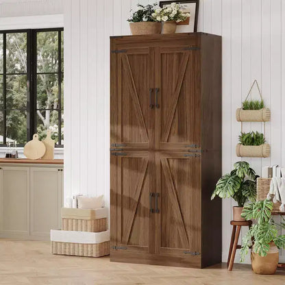 71 Tall Kitchen Pantry Cabinet, Freestanding Cupboard Storage Cabinet with Adjustable Shelves, Wooden Coffee Bar Cabinet for Living Room Kitchen