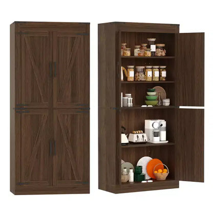 71 Tall Kitchen Pantry Cabinet, Freestanding Cupboard Storage Cabinet with Adjustable Shelves, Wooden Coffee Bar Cabinet for Living Room Kitchen