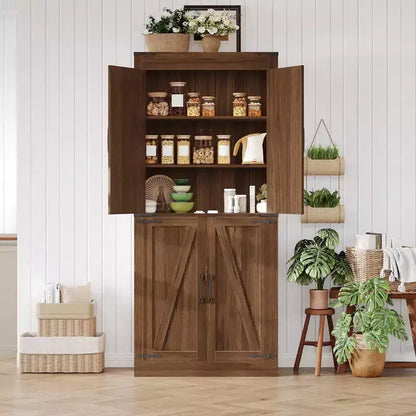 71 Tall Kitchen Pantry Cabinet, Freestanding Cupboard Storage Cabinet with Adjustable Shelves, Wooden Coffee Bar Cabinet for Living Room Kitchen