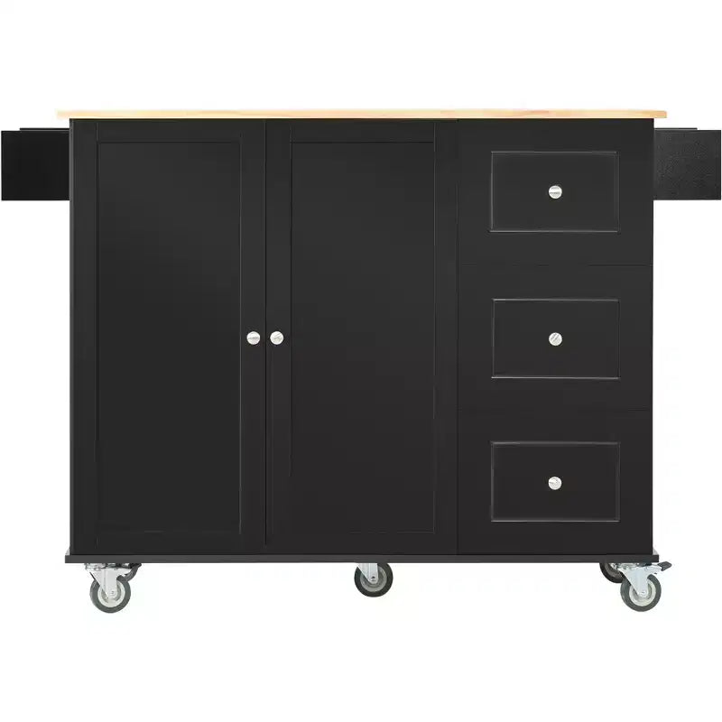 Kitchen Cart with Wood Top and Drop Leaf Breakfast Bar, Rolling Mobile Kitchen Island with Storage and Towel Rack