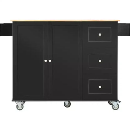 Kitchen Cart with Wood Top and Drop Leaf Breakfast Bar, Rolling Mobile Kitchen Island with Storage and Towel Rack