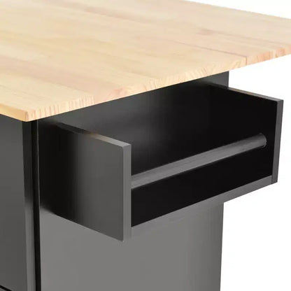 Kitchen Cart with Wood Top and Drop Leaf Breakfast Bar, Rolling Mobile Kitchen Island with Storage and Towel Rack