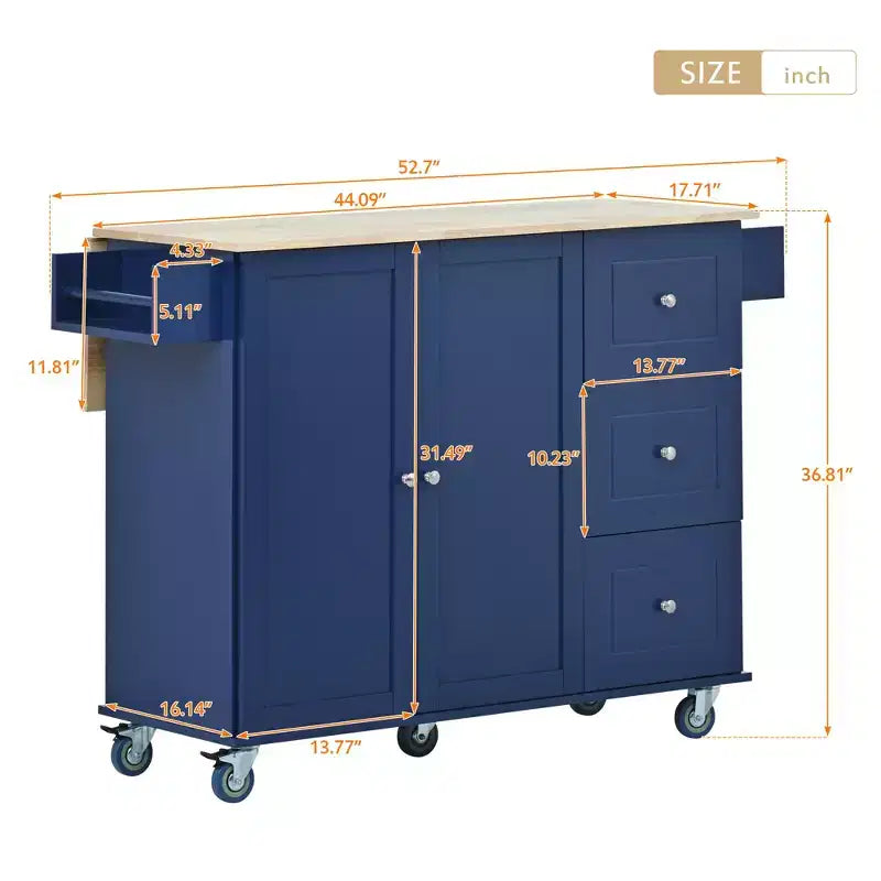 Kitchen Cart with Wood Top and Drop Leaf Breakfast Bar, Rolling Mobile Kitchen Island with Storage and Towel Rack
