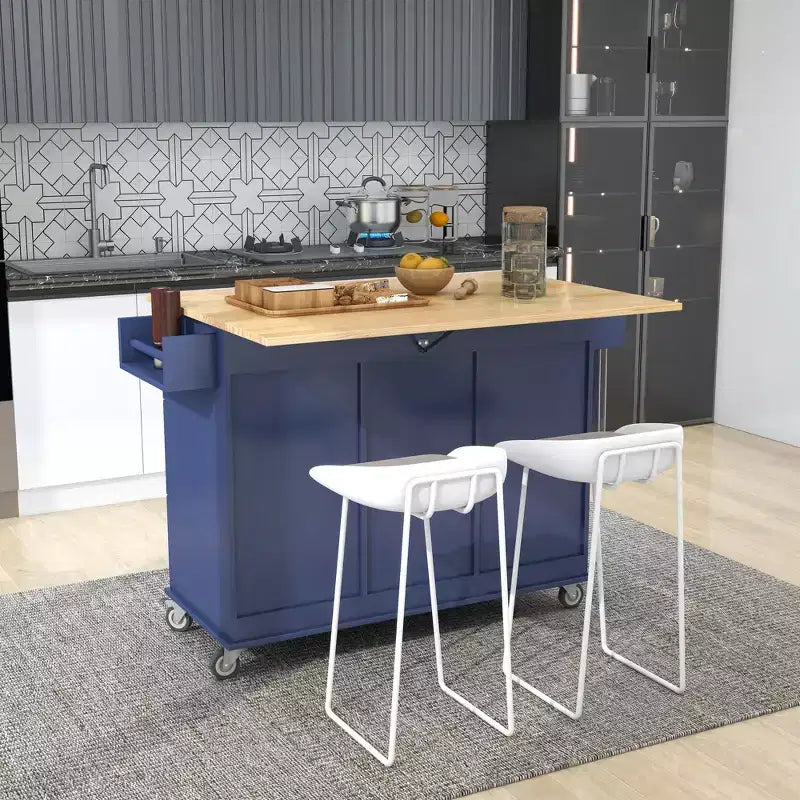 Kitchen Cart with Wood Top and Drop Leaf Breakfast Bar, Rolling Mobile Kitchen Island with Storage and Towel Rack