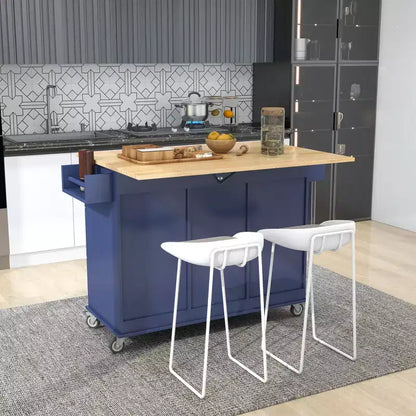 Kitchen Cart with Wood Top and Drop Leaf Breakfast Bar, Rolling Mobile Kitchen Island with Storage and Towel Rack