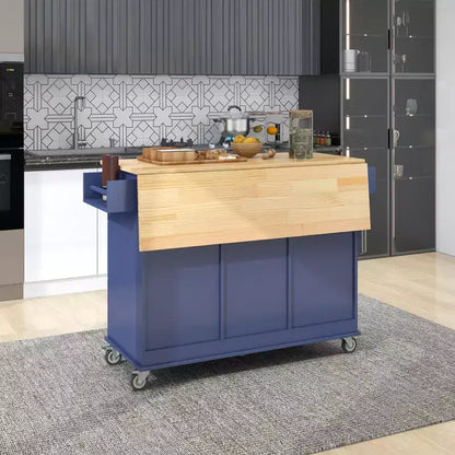 Kitchen Cart with Wood Top and Drop Leaf Breakfast Bar, Rolling Mobile Kitchen Island with Storage and Towel Rack