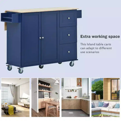 Kitchen Cart with Wood Top and Drop Leaf Breakfast Bar, Rolling Mobile Kitchen Island with Storage and Towel Rack