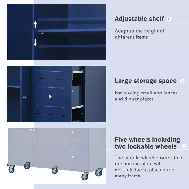 Kitchen Cart with Wood Top and Drop Leaf Breakfast Bar, Rolling Mobile Kitchen Island with Storage and Towel Rack