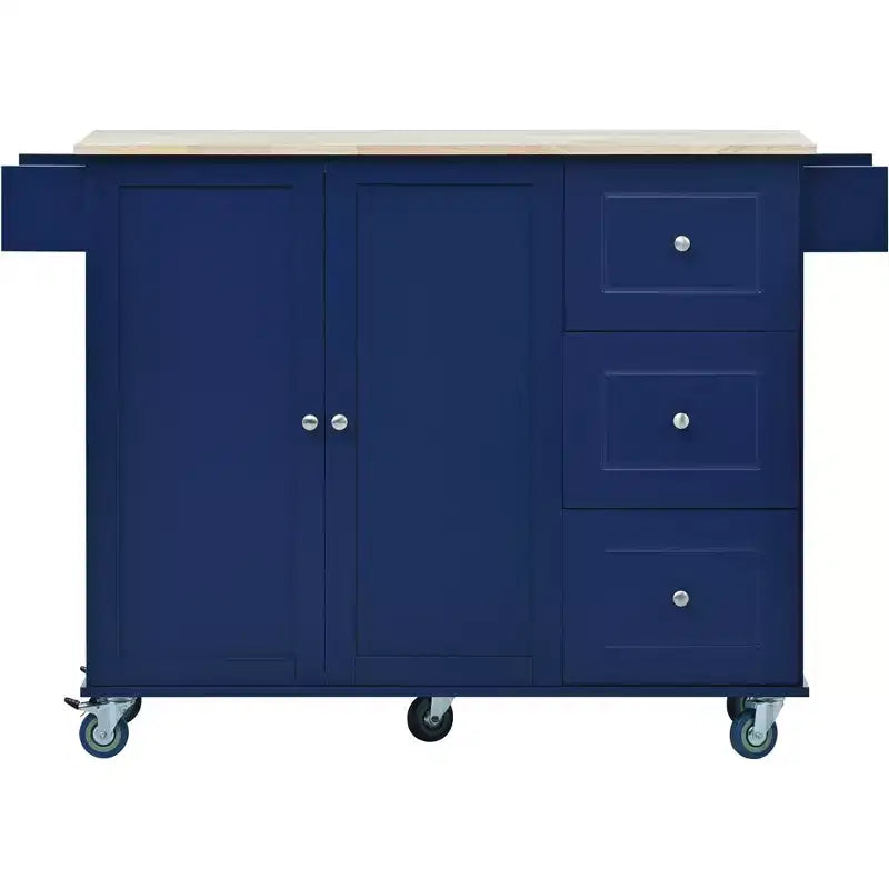 Kitchen Cart with Wood Top and Drop Leaf Breakfast Bar, Rolling Mobile Kitchen Island with Storage and Towel Rack
