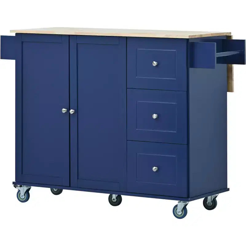 Kitchen Cart with Wood Top and Drop Leaf Breakfast Bar, Rolling Mobile Kitchen Island with Storage and Towel Rack