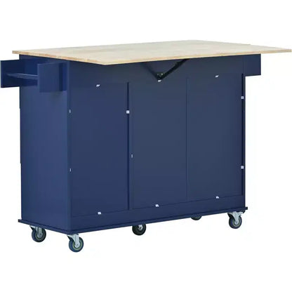 Kitchen Cart with Wood Top and Drop Leaf Breakfast Bar, Rolling Mobile Kitchen Island with Storage and Towel Rack