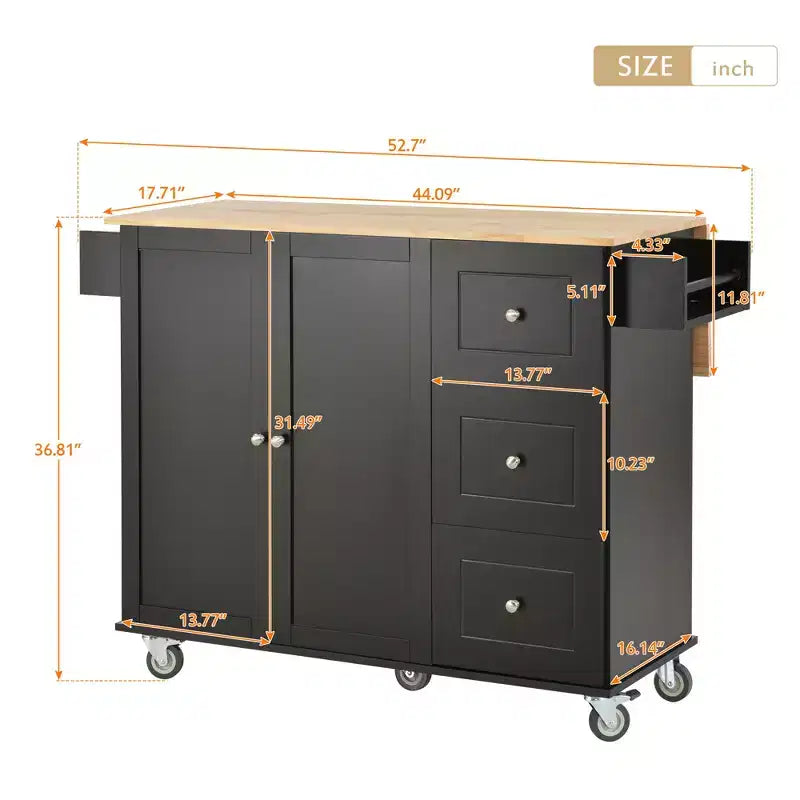 Kitchen Cart with Wood Top and Drop Leaf Breakfast Bar, Rolling Mobile Kitchen Island with Storage and Towel Rack