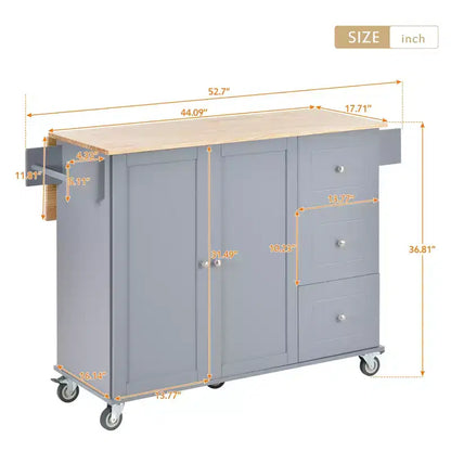 Kitchen Cart with Wood Top and Drop Leaf Breakfast Bar, Rolling Mobile Kitchen Island with Storage and Towel Rack