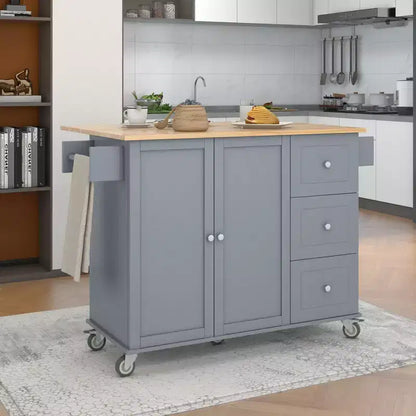 Kitchen Cart with Wood Top and Drop Leaf Breakfast Bar, Rolling Mobile Kitchen Island with Storage and Towel Rack