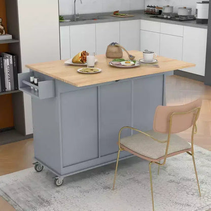 Kitchen Cart with Wood Top and Drop Leaf Breakfast Bar, Rolling Mobile Kitchen Island with Storage and Towel Rack