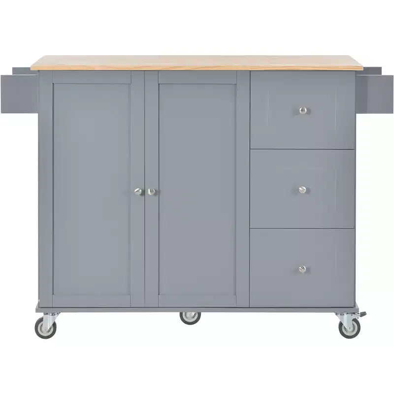 Kitchen Cart with Wood Top and Drop Leaf Breakfast Bar, Rolling Mobile Kitchen Island with Storage and Towel Rack