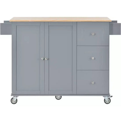 Kitchen Cart with Wood Top and Drop Leaf Breakfast Bar, Rolling Mobile Kitchen Island with Storage and Towel Rack