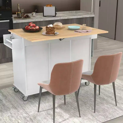 Kitchen Cart with Wood Top and Drop Leaf Breakfast Bar, Rolling Mobile Kitchen Island with Storage and Towel Rack