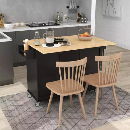 Kitchen Cart with Wood Top and Drop Leaf Breakfast Bar, Rolling Mobile Kitchen Island with Storage and Towel Rack