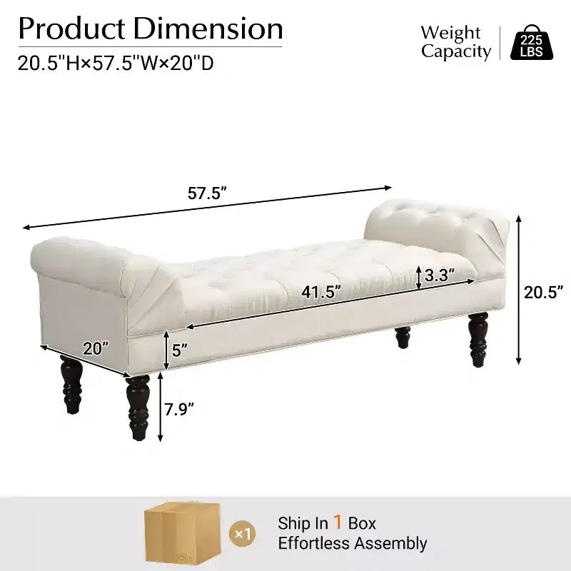 Okak Modern Diamond Button-Tufted Ottoman Bench with Rolled Arms,Upholstered Ottoman Stool for Bedroom,Entryway