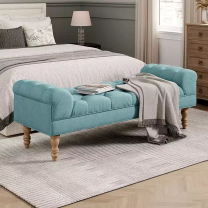 Okak Modern Diamond Button-Tufted Ottoman Bench with Rolled Arms,Upholstered Ottoman Stool for Bedroom,Entryway
