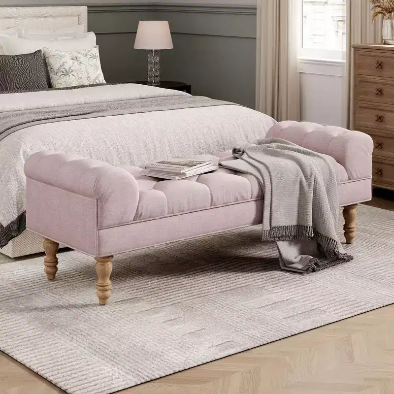Okak Modern Diamond Button-Tufted Ottoman Bench with Rolled Arms,Upholstered Ottoman Stool for Bedroom,Entryway