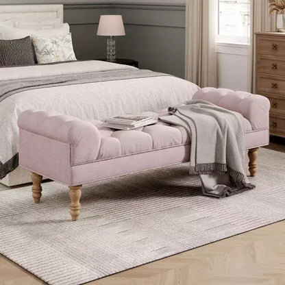 Okak Modern Diamond Button-Tufted Ottoman Bench with Rolled Arms,Upholstered Ottoman Stool for Bedroom,Entryway