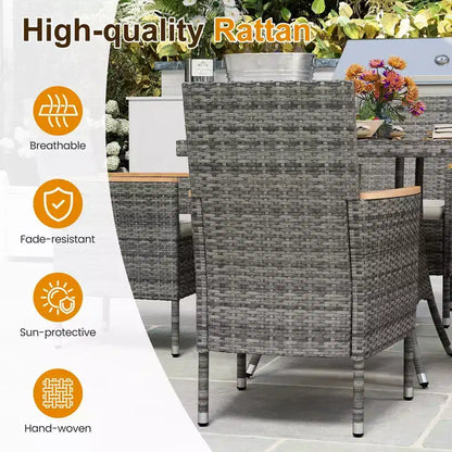 Patio Dining Sets for 4, All Weather Rattan Outdoor Table and Chairs with Acacia Wood Tabletop