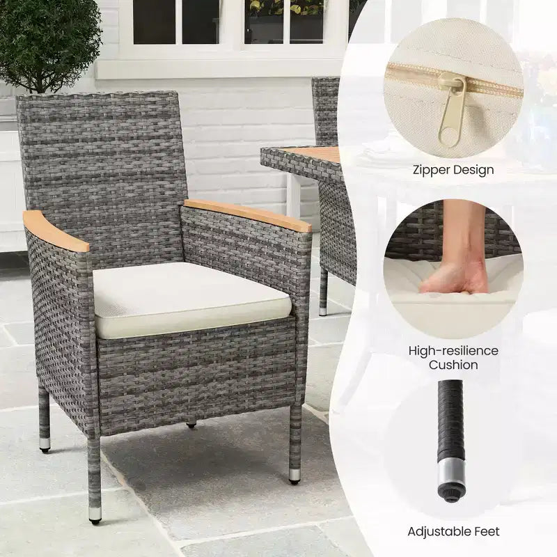 Patio Dining Sets for 4, All Weather Rattan Outdoor Table and Chairs with Acacia Wood Tabletop