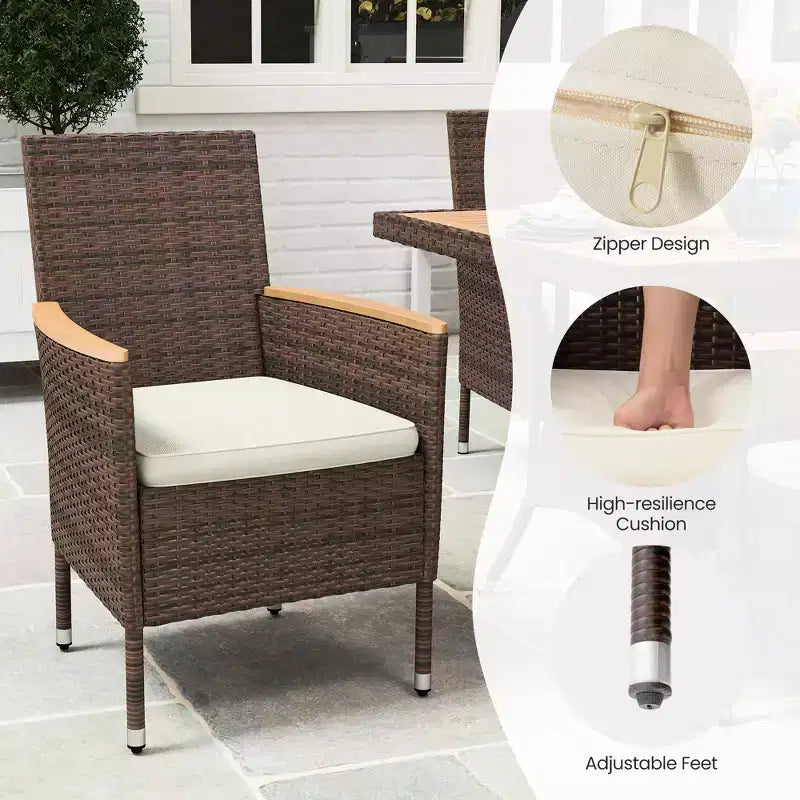 Patio Dining Sets for 4, All Weather Rattan Outdoor Table and Chairs with Acacia Wood Tabletop