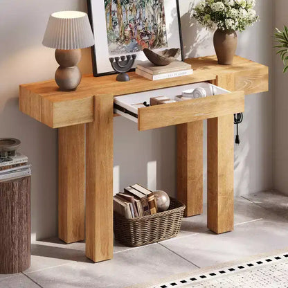 Table console 47" avec tiroirs de rangement, table derrière le canapé en placage bois, table d'entrée étroite pour salon ou bureau à domicile-Panipeachy