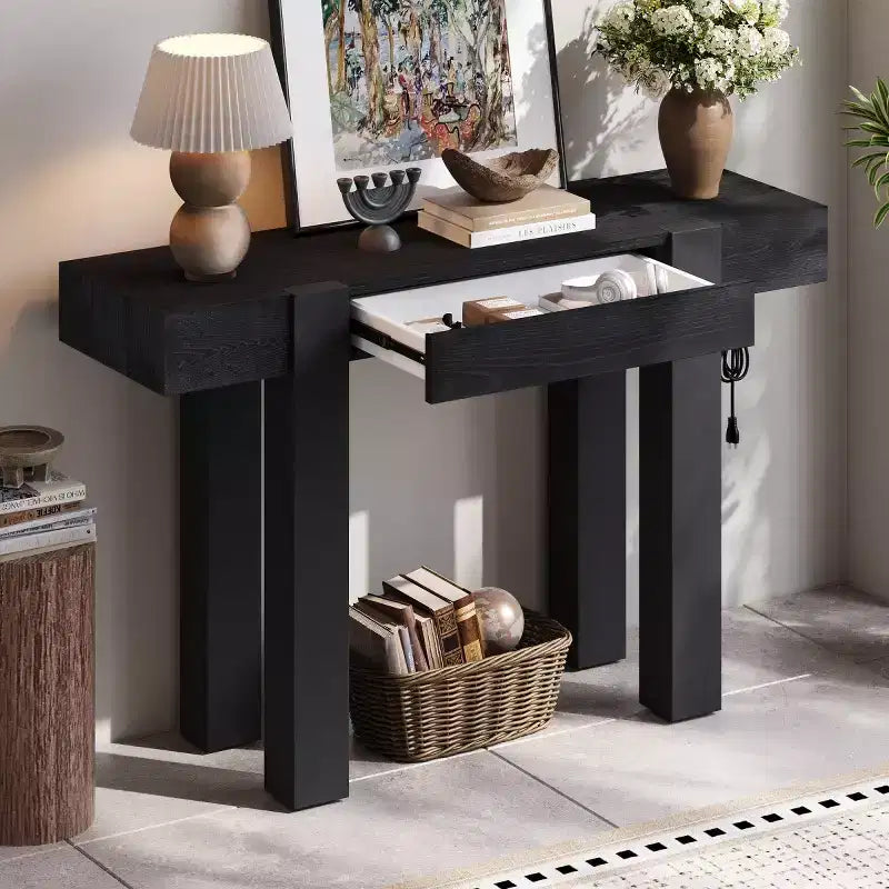 Table console 47" avec tiroirs de rangement, table derrière le canapé en placage bois, table d'entrée étroite pour salon ou bureau à domicile-Panipeachy