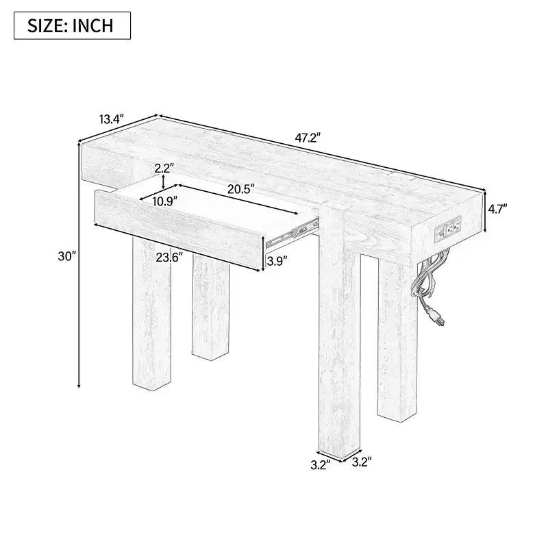Table console 47" avec tiroirs de rangement, table derrière le canapé en placage bois, table d'entrée étroite pour salon ou bureau à domicile-Panipeachy