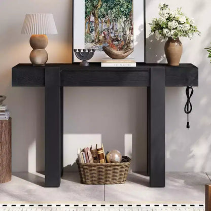 47 Console Table with Storage Drawers, Wood Veneer Behind the Couch Table, Narrow Entryway Table for Living Room or Home Office-Panipeachy