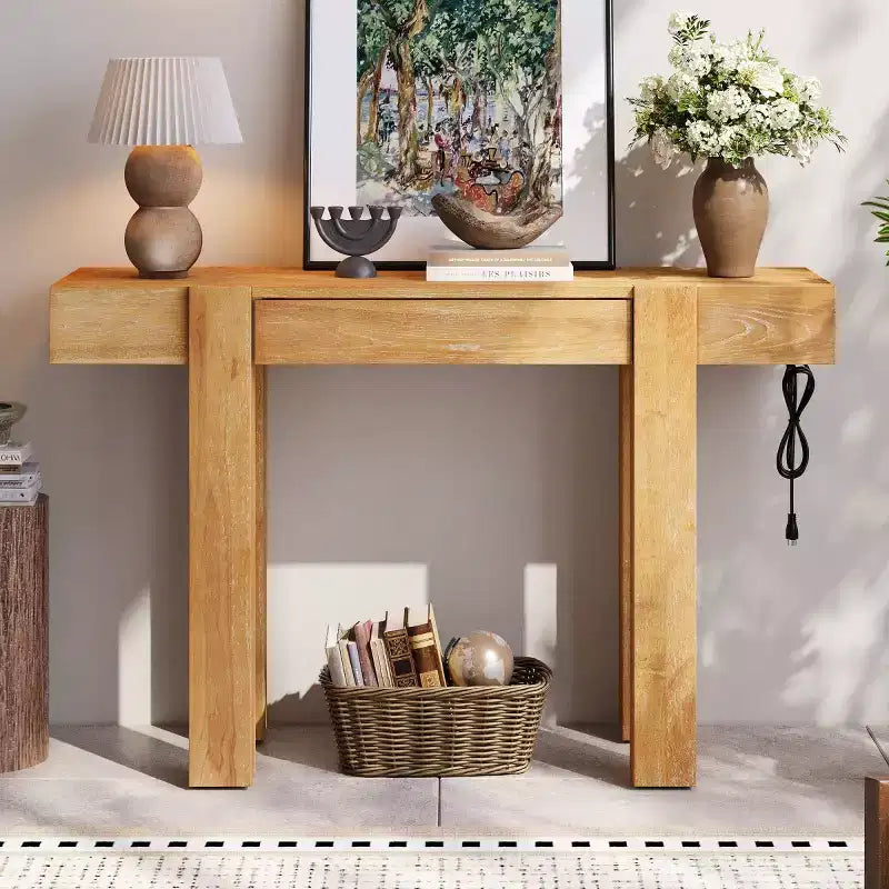 Table console 47" avec tiroirs de rangement, table derrière le canapé en placage bois, table d'entrée étroite pour salon ou bureau à domicile-Panipeachy
