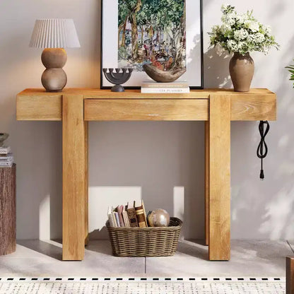Table console 47" avec tiroirs de rangement, table derrière le canapé en placage bois, table d'entrée étroite pour salon ou bureau à domicile-Panipeachy
