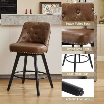 Modern Swivel Bar Stools Set of 2, Upholstered, Footrest, Backrest and Metal Legs, Modern Counter Height Barstools for Bar, Kitchen Island