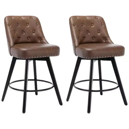 Modern Swivel Bar Stools Set of 2, Upholstered, Footrest, Backrest and Metal Legs, Modern Counter Height Barstools for Bar, Kitchen Island