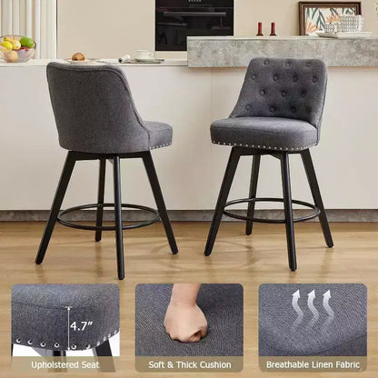Modern Swivel Bar Stools Set of 2, Upholstered, Footrest, Backrest and Metal Legs, Modern Counter Height Barstools for Bar, Kitchen Island