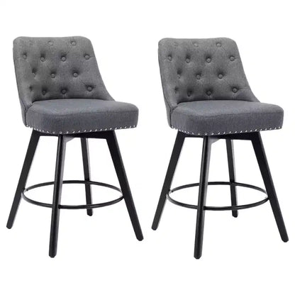 Modern Swivel Bar Stools Set of 2, Upholstered, Footrest, Backrest and Metal Legs, Modern Counter Height Barstools for Bar, Kitchen Island